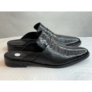 Freda Salvador Womens Black Leather Crocodile Embossed Loafer Mules Size 11